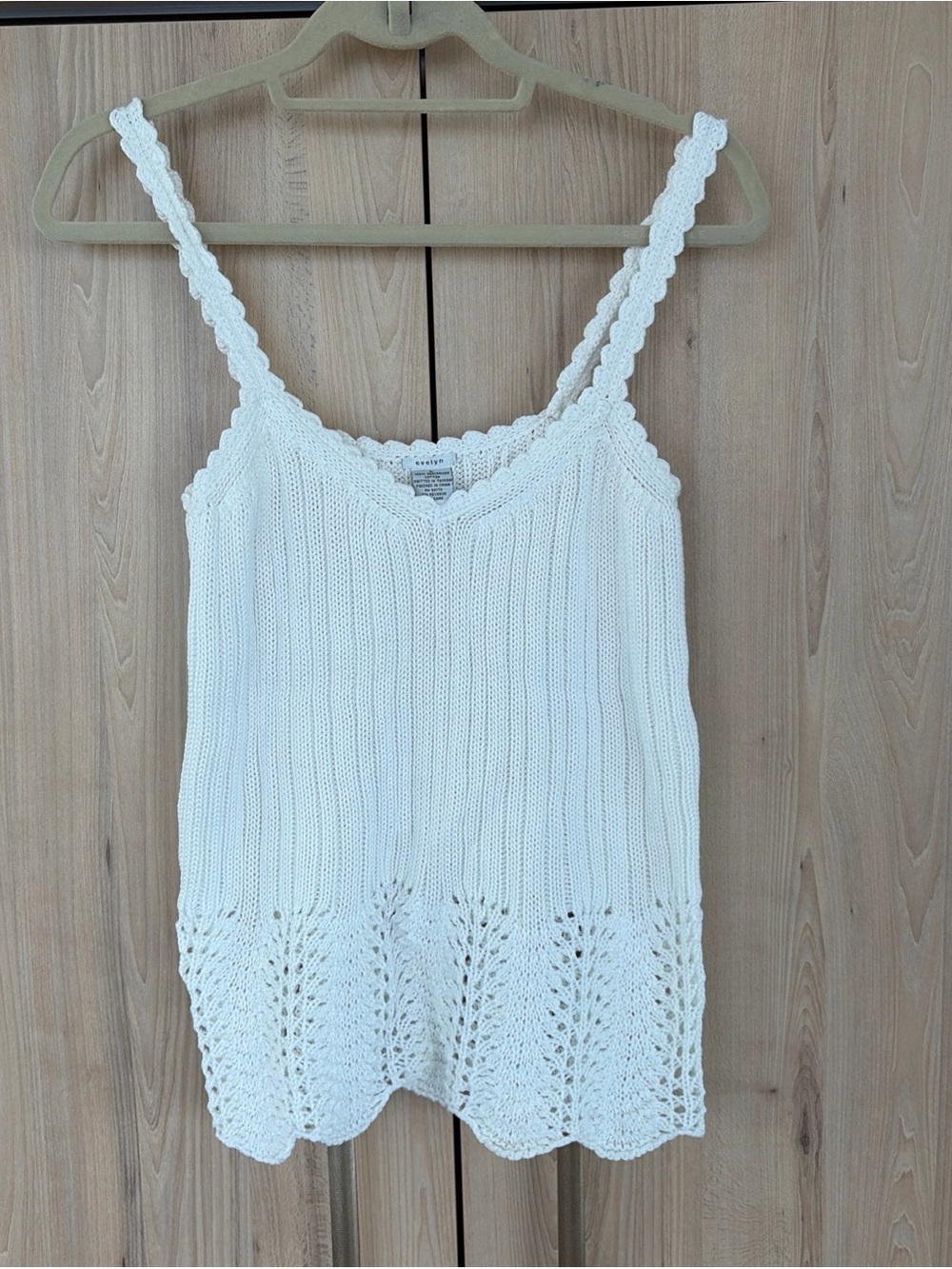 Women’s Large Crochet Knit Tank Top White Boho Cottagecore Sleeveless Cotton